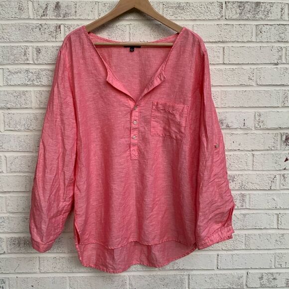 Max Edition cotton linen blend pink tunic blouse woman’s size large - Picture 1 of 9